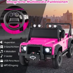 Land Rover Defender Elektroauto Kinder Elektrofahrzeug mit Eltern-Fernbedienung Vollfederung Scheinwerfern Rosa