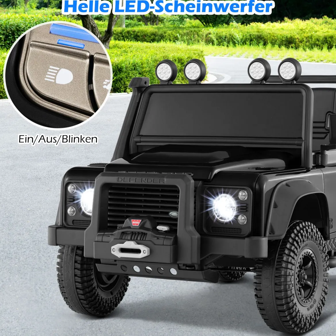 Land Rover Defender Elektroauto Kinder Elektrofahrzeug mit Eltern-Fernbedienung Schwarz