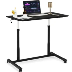 Laptoptisch Computertisch mit 4 Rollen Höhenverstellbar 95 x 52 x 70 - 107 cm Schwarz