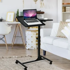 Laptoptisch Höhenverstellbarer Betttisch mit Rollen 64 x 45 x 71-93 cm Schwarz