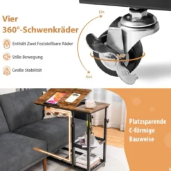 Laptoptisch mit Höhen- und Neigungsverstellbar 3 Ebenen Beistelltisch Vintage