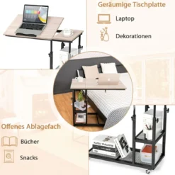 Laptoptisch mit Lagerung Beistelltisch mit Höhen- & Neigungsverstellbar 80 x 40 x 95 cm Natur