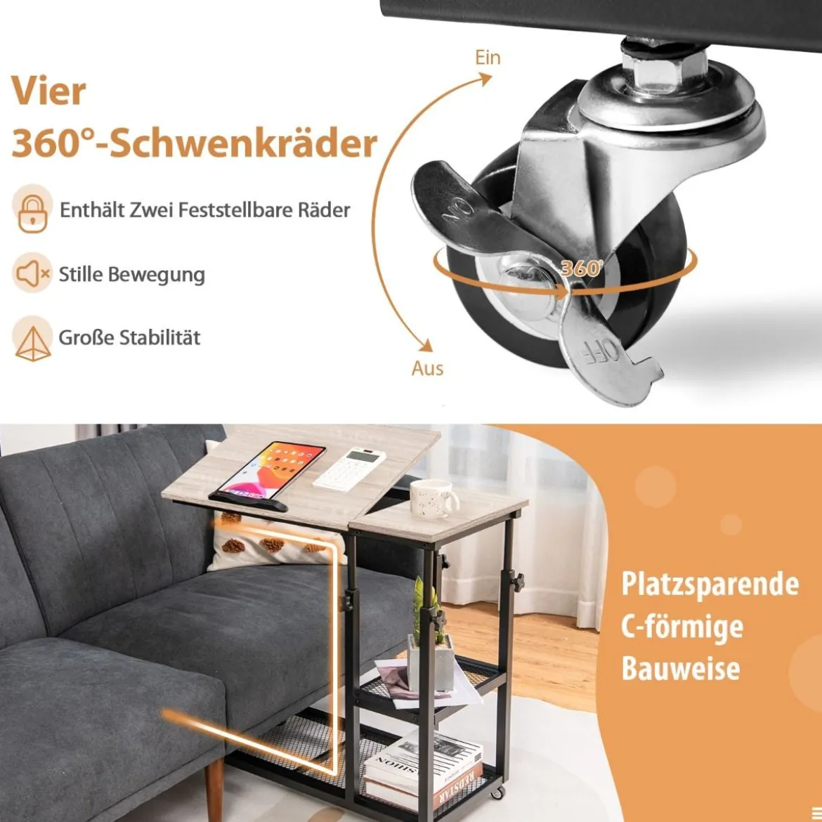 Laptoptisch mit Lagerung Beistelltisch mit Höhen- & Neigungsverstellbar 80 x 40 x 95 cm Natur