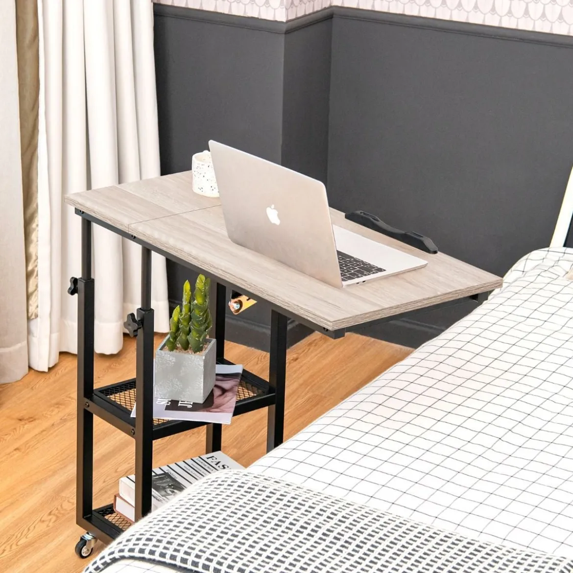 Laptoptisch mit Lagerung Beistelltisch mit Höhen- & Neigungsverstellbar 80 x 40 x 95 cm Natur