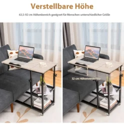 Laptoptisch mit Lagerung Beistelltisch mit Höhen- & Neigungsverstellbar 80 x 40 x 95 cm Natur