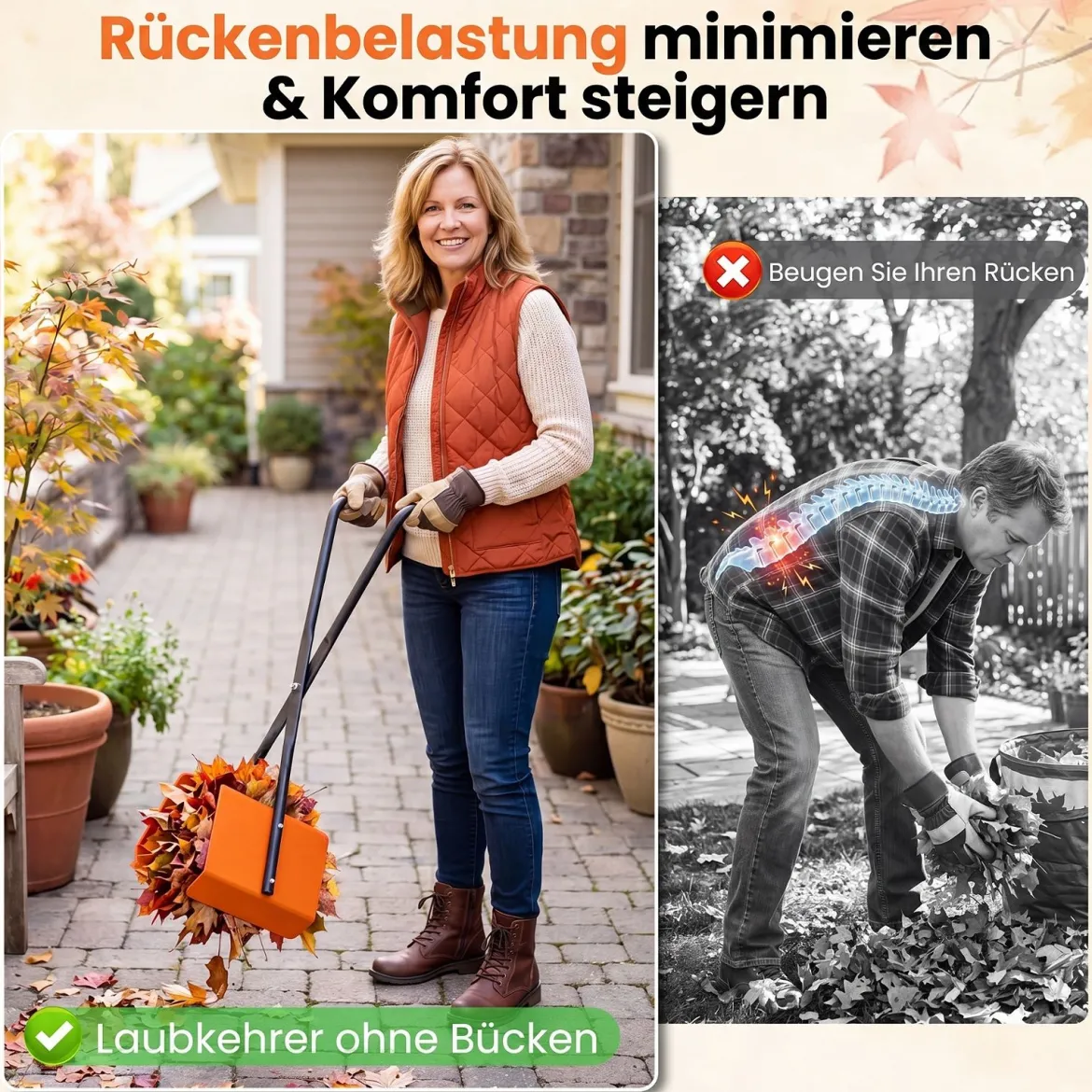 Laubgreifer mit 92 cm Langem Stiel Laubsammler mit Breite Kunststoff-Paddelgreifer & Ergonomischer Griff