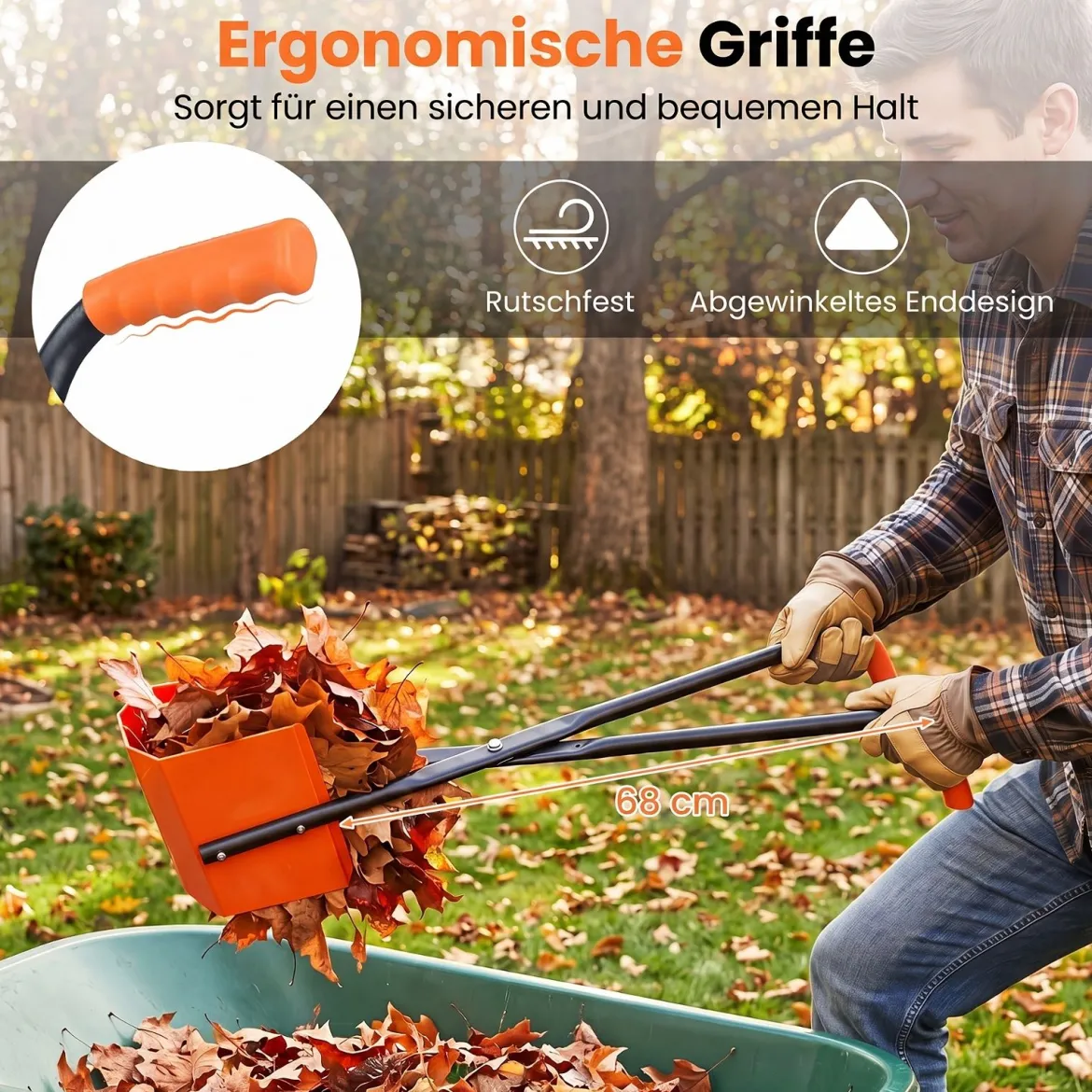 Laubgreifer mit 92 cm Langem Stiel Laubsammler mit Breite Kunststoff-Paddelgreifer & Ergonomischer Griff