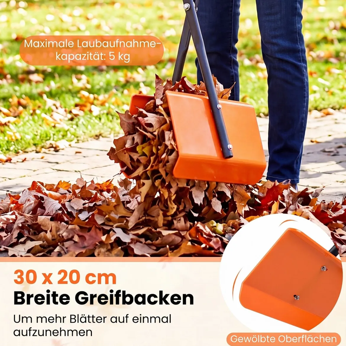 Laubgreifer mit 92 cm Langem Stiel Laubsammler mit Breite Kunststoff-Paddelgreifer & Ergonomischer Griff
