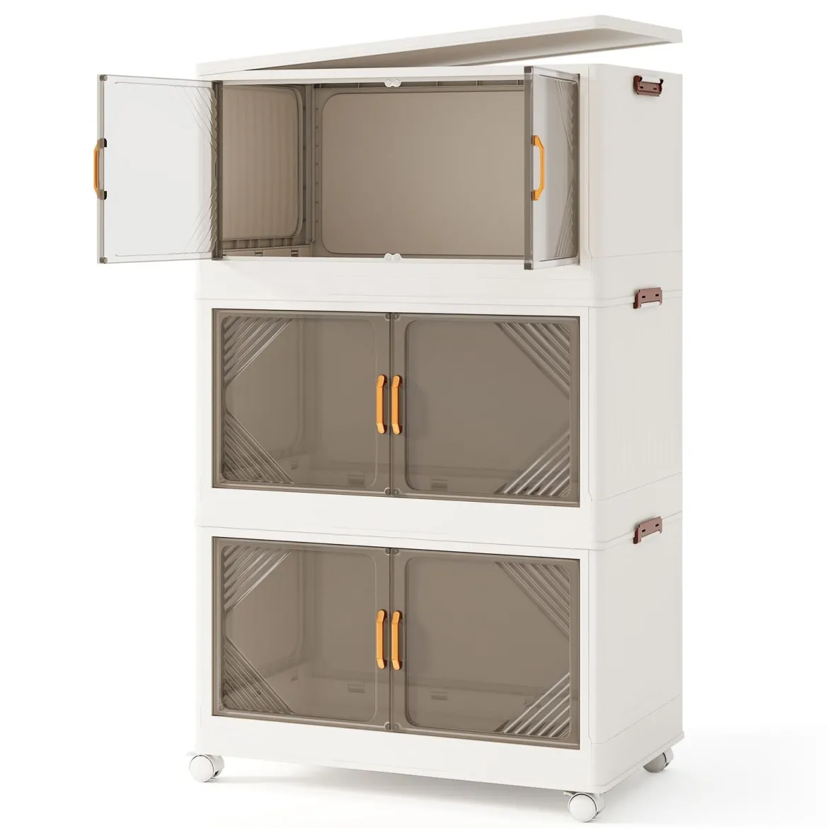 213L Aufbewahrungsboxen mit Deckel Stapelbare Aufbewahrungsbehälter mit Rollen & Türen