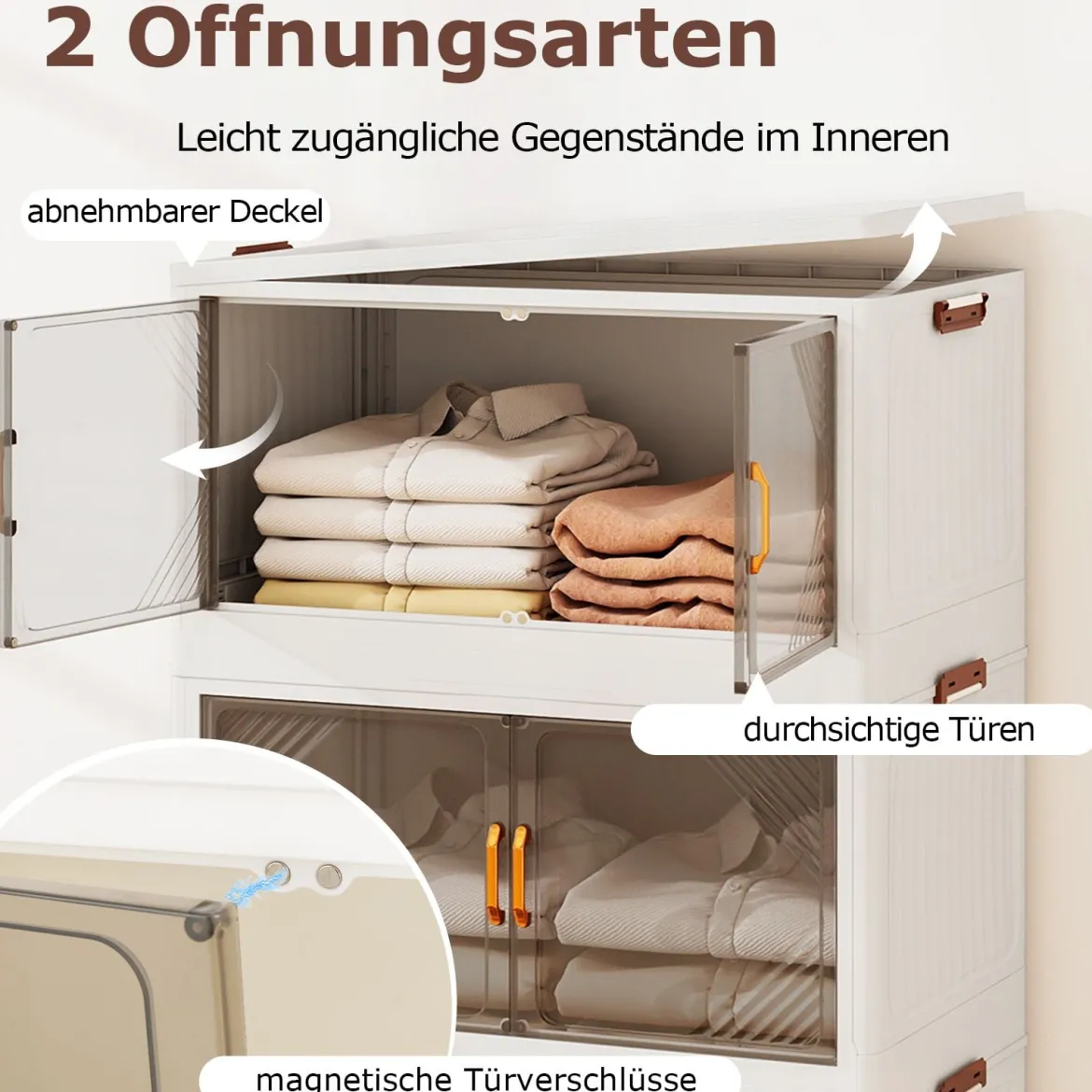 213L Aufbewahrungsboxen mit Deckel Stapelbare Aufbewahrungsbehälter mit Rollen & Türen