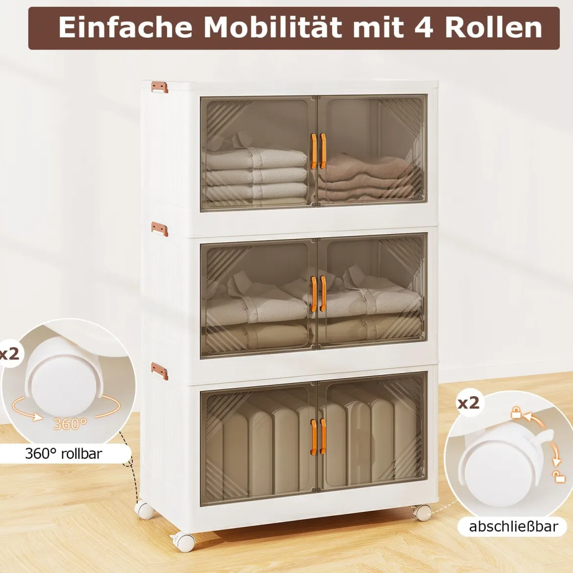 213L Aufbewahrungsboxen mit Deckel Stapelbare Aufbewahrungsbehälter mit Rollen & Türen