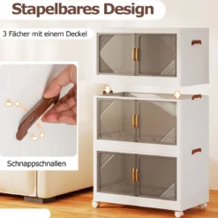 213L Aufbewahrungsboxen mit Deckel Stapelbare Aufbewahrungsbehälter mit Rollen & Türen