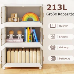 213L Aufbewahrungsboxen mit Deckel Stapelbare Aufbewahrungsbehälter mit Rollen & Türen