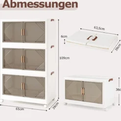 213L Aufbewahrungsboxen mit Deckel Stapelbare Aufbewahrungsbehälter mit Rollen & Türen
