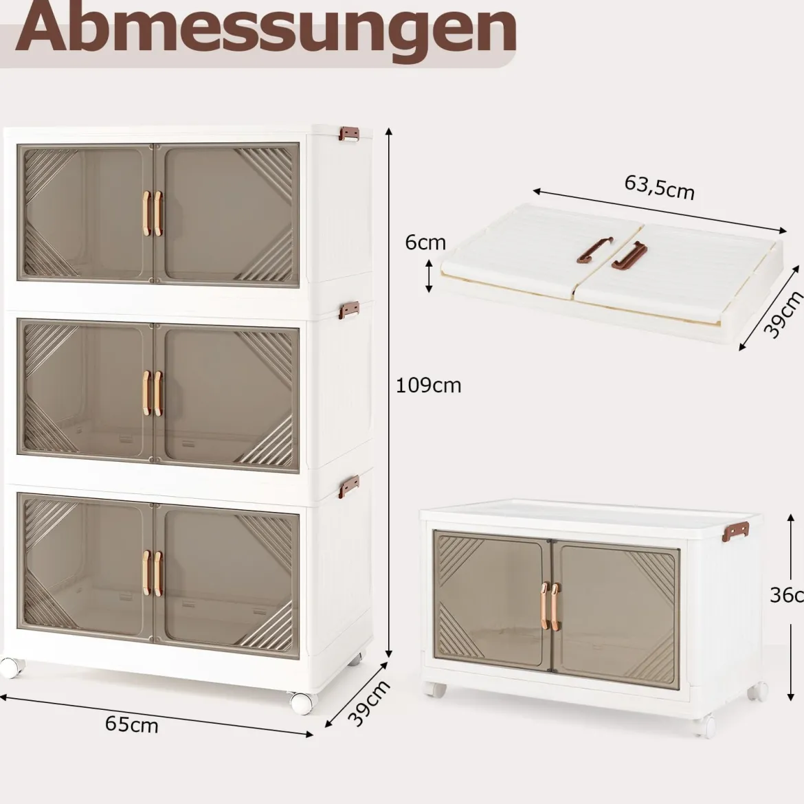 213L Aufbewahrungsboxen mit Deckel Stapelbare Aufbewahrungsbehälter mit Rollen & Türen