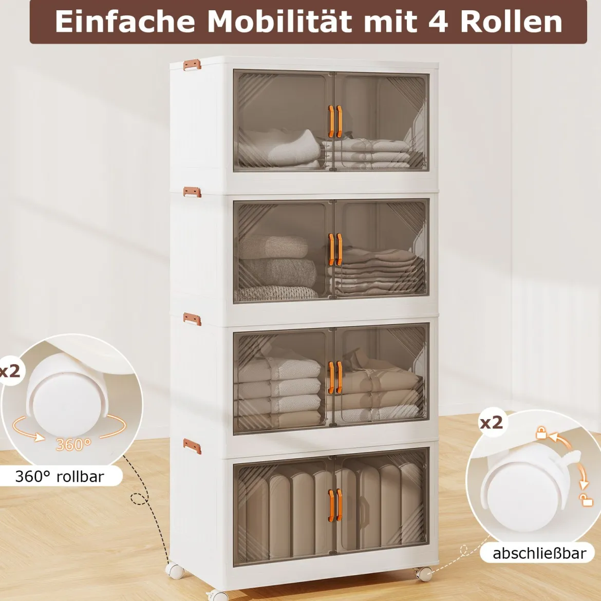 284L Aufbewahrungsboxen mit Deckel Stapelbare Aufbewahrungsbehälter mit Rollen & Türen