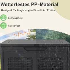 145 L Aufbewahrungsbox mit PP-Deckel & Rattanmuster Outdoor Aufbewahrungsbehälter Braun
