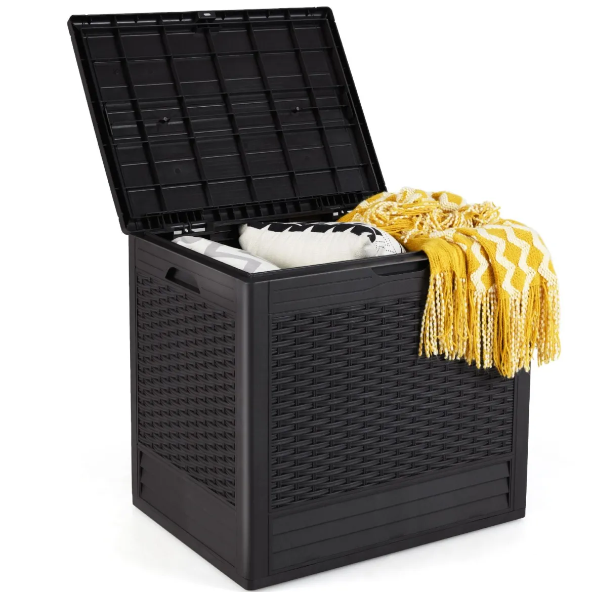 96 L Aufbewahrungsbox Outdoor Auflagenbox mit PP-Deck Rattanmustern & abschließbarem Deckel Braun