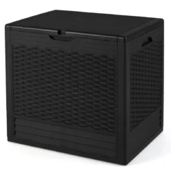 96 L Aufbewahrungsbox Outdoor Auflagenbox mit PP-Deck Rattanmustern & abschließbarem Deckel Schwarz