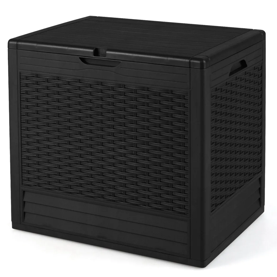 96 L Aufbewahrungsbox Outdoor Auflagenbox mit PP-Deck Rattanmustern & abschließbarem Deckel Schwarz