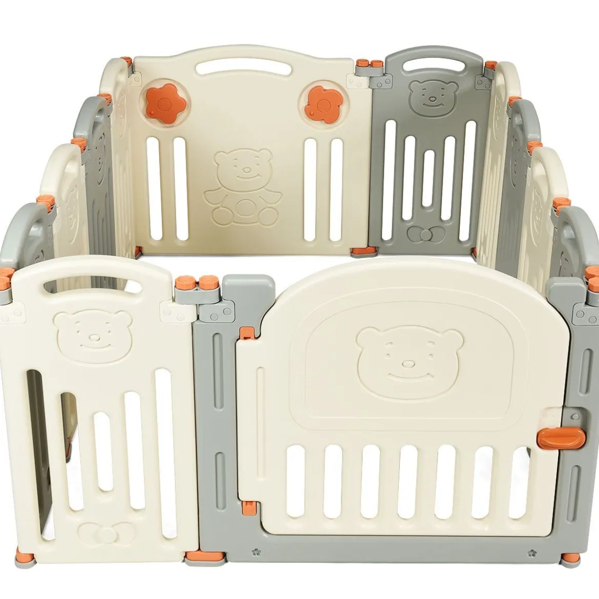 Laufgitter Baby Laufstall Kinder Schutzgitter Absperrgitter mit Tür Beige und Grau