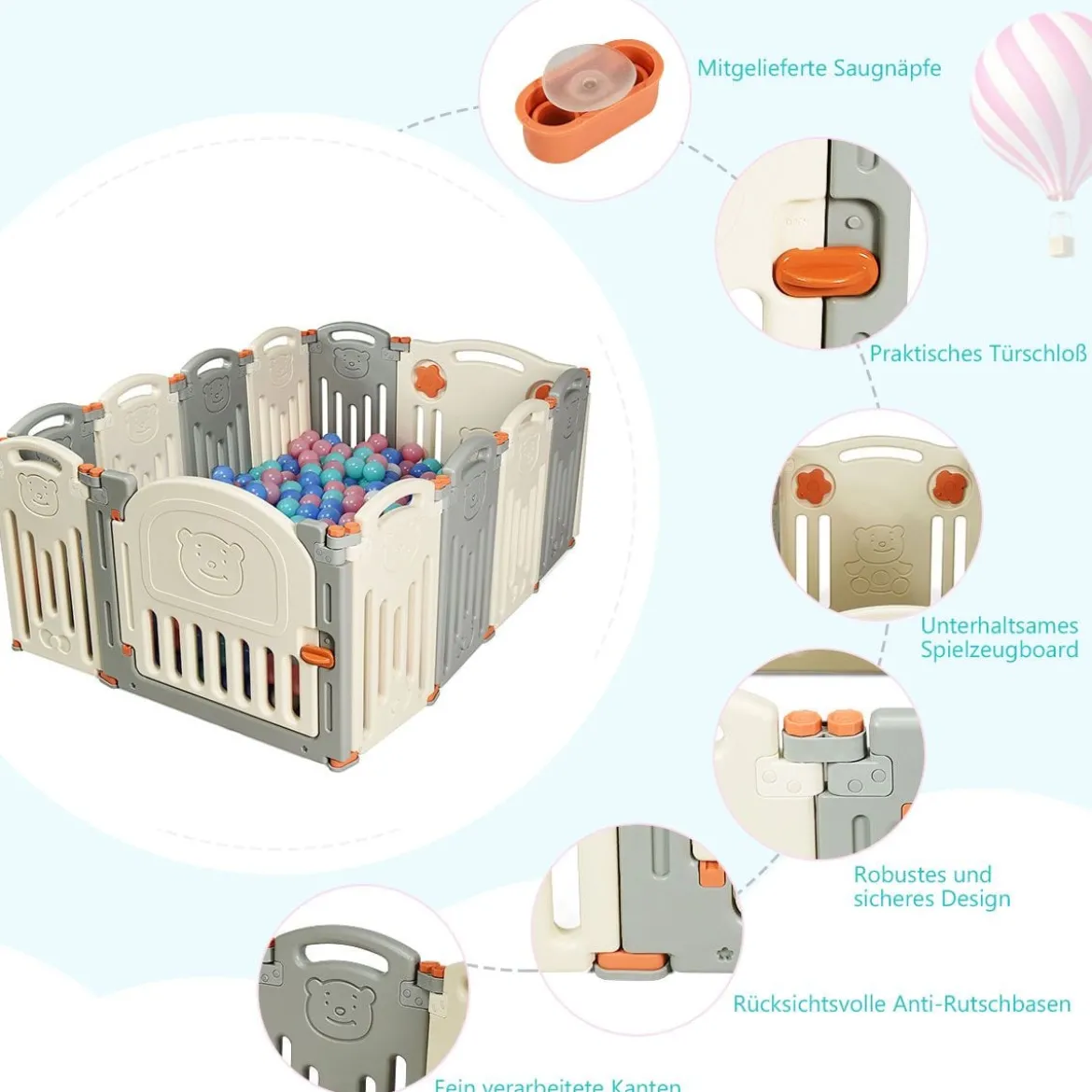 Laufgitter Baby Laufstall Kinder Schutzgitter Absperrgitter mit Tür Beige und Grau
