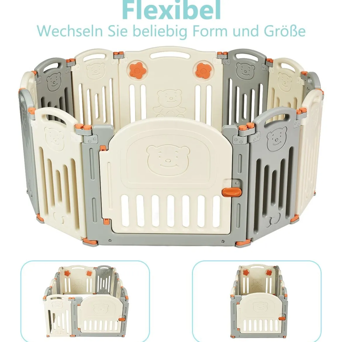 Laufgitter Baby Laufstall Kinder Schutzgitter Absperrgitter mit Tür Beige und Grau