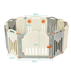 Laufgitter Baby Laufstall Kinder Schutzgitter Absperrgitter mit Tür Beige und Grau