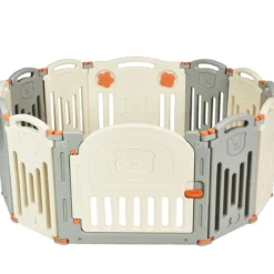 Laufgitter Baby Laufstall Kinder Schutzgitter Absperrgitter mit Tür Beige und Grau
