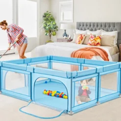 Laufgitter Baby Laufstall mit 50 Bällen & 2 Türen für Kinder 205 x 147 x 68 cm Grau