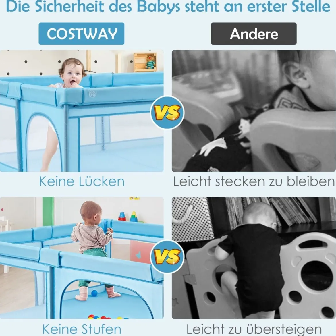 Laufgitter Baby Laufstall mit 50 Bällen & 2 Türen für Kinder 205 x 147 x 68 cm Grau