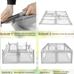 Laufgitter Baby Laufstall mit 50 Bällen & 2 Türen & Atmungsaktivem Netz 205 x 147 x 68 cm Grau