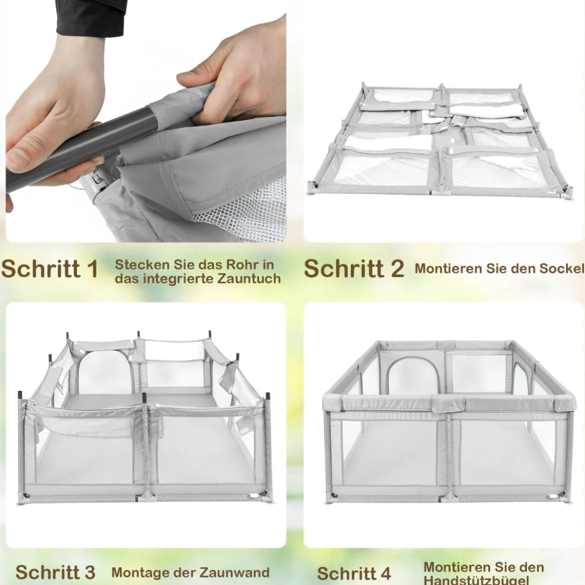Laufgitter Baby Laufstall mit 50 Bällen & 2 Türen & Atmungsaktivem Netz 205 x 147 x 68 cm Grau