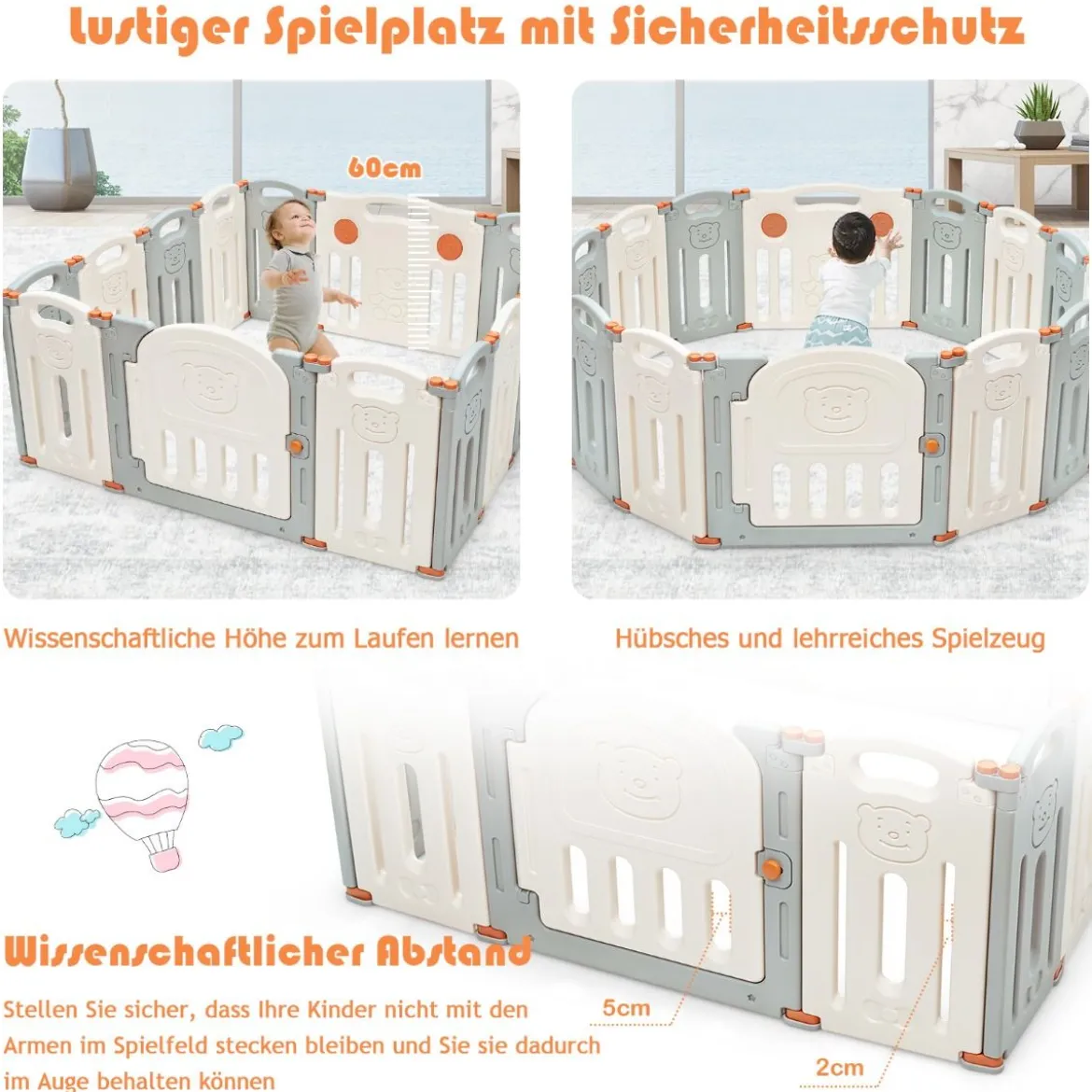 Laufgitter Faltbar Baby Krabbelgitter Absperrgitter Schutzgitter Beige und Grau
