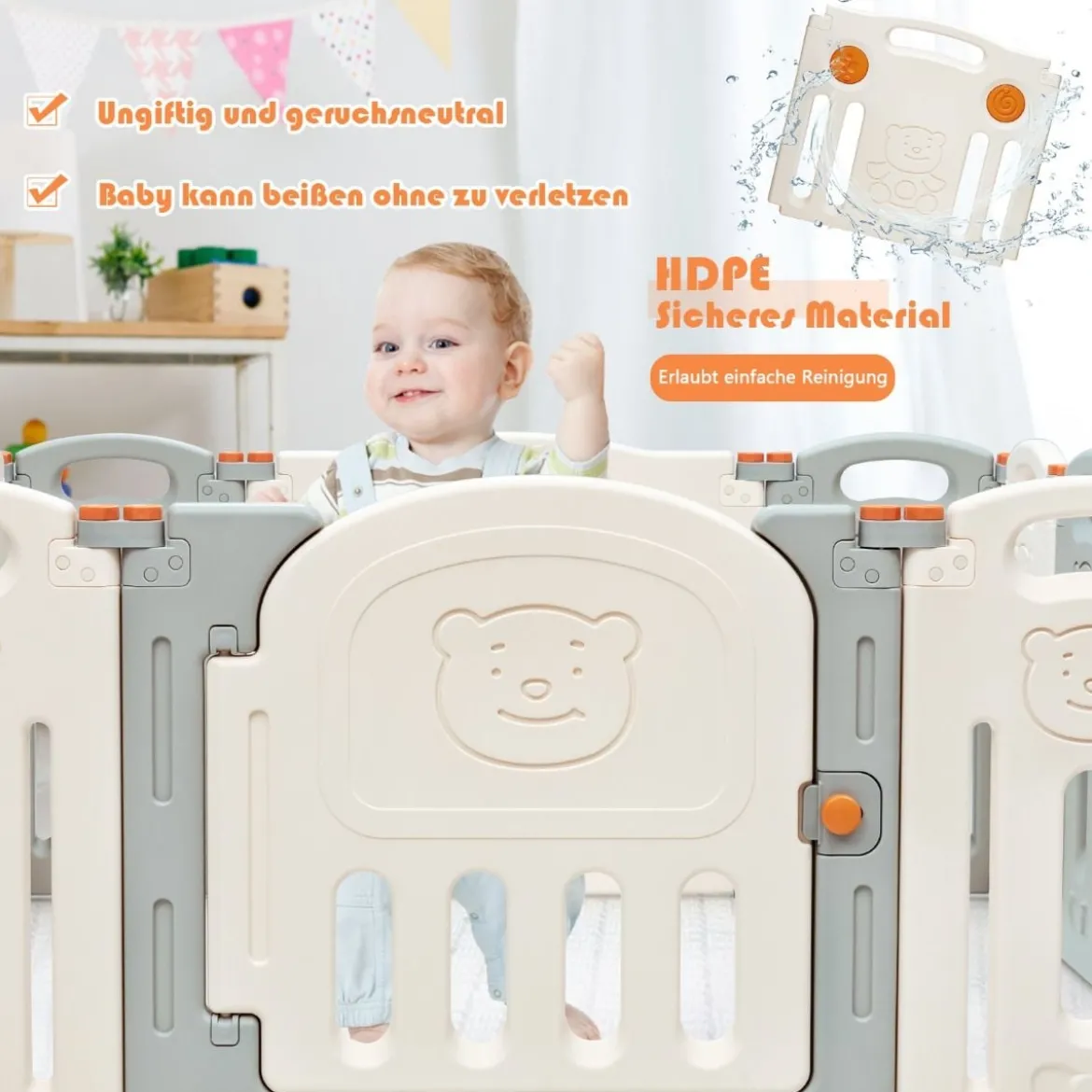 Laufgitter Faltbar Baby Krabbelgitter Absperrgitter Schutzgitter Beige und Grau