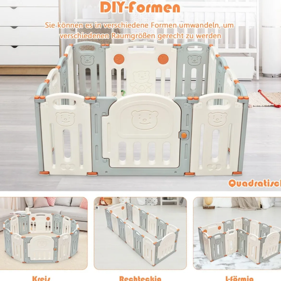 Laufgitter Faltbar Baby Krabbelgitter Absperrgitter Schutzgitter Beige und Grau