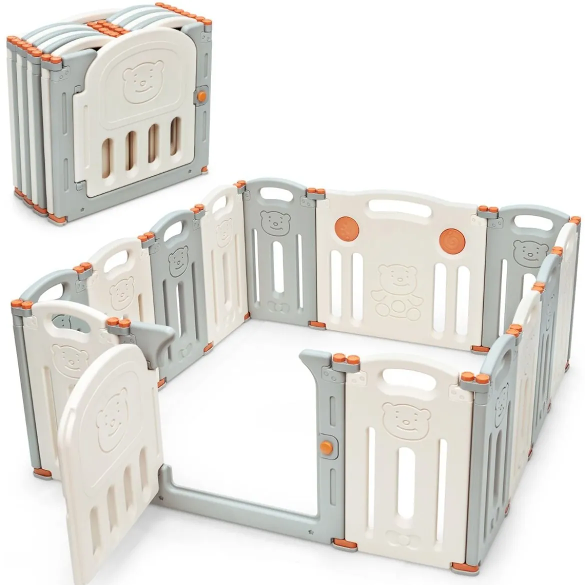 Laufgitter Faltbar Baby Krabbelgitter Absperrgitter Schutzgitter Beige und Grau