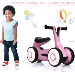 Laufrad Balance Fahrrad Balance Bike Kinderlaufrad Lauflernrad für Kinder Fahrrad Lernlaufrad ohne Pedal für Kinder 59x29x40cm Rosa