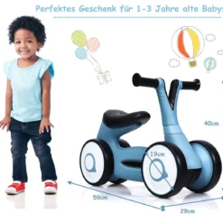 Laufrad Balance Fahrrad Balance Bike Kinderlaufrad Lauflernrad für Kinder Fahrrad Lernlaufrad ohne Pedal für Kinder 59x29x40cm Blau