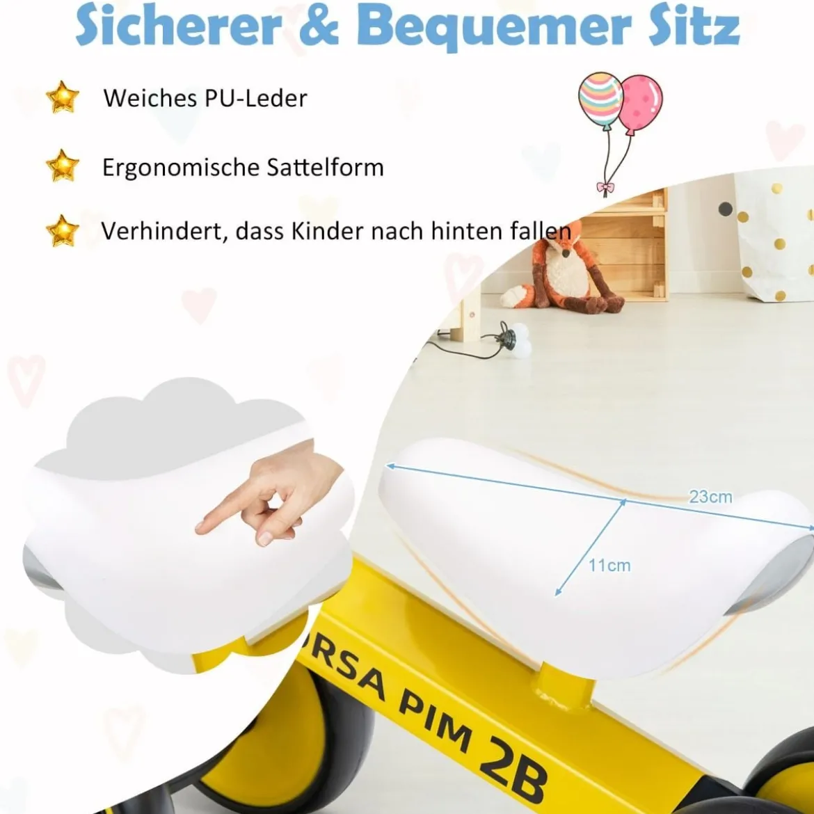 Laufrad mit 135-Grad-begrenzter Lenkung für Babys im Alter von 10–24 Monate Gelb