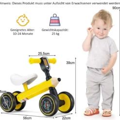 Laufrad mit 135-Grad-begrenzter Lenkung für Babys im Alter von 10–24 Monate Gelb