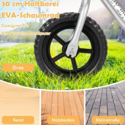 Laufrad mit verstellbarem Lenker & Sitz Balance Fahrrad ohne Pedal für 2-7 Jahre Jungen und Mädchen Silbern
