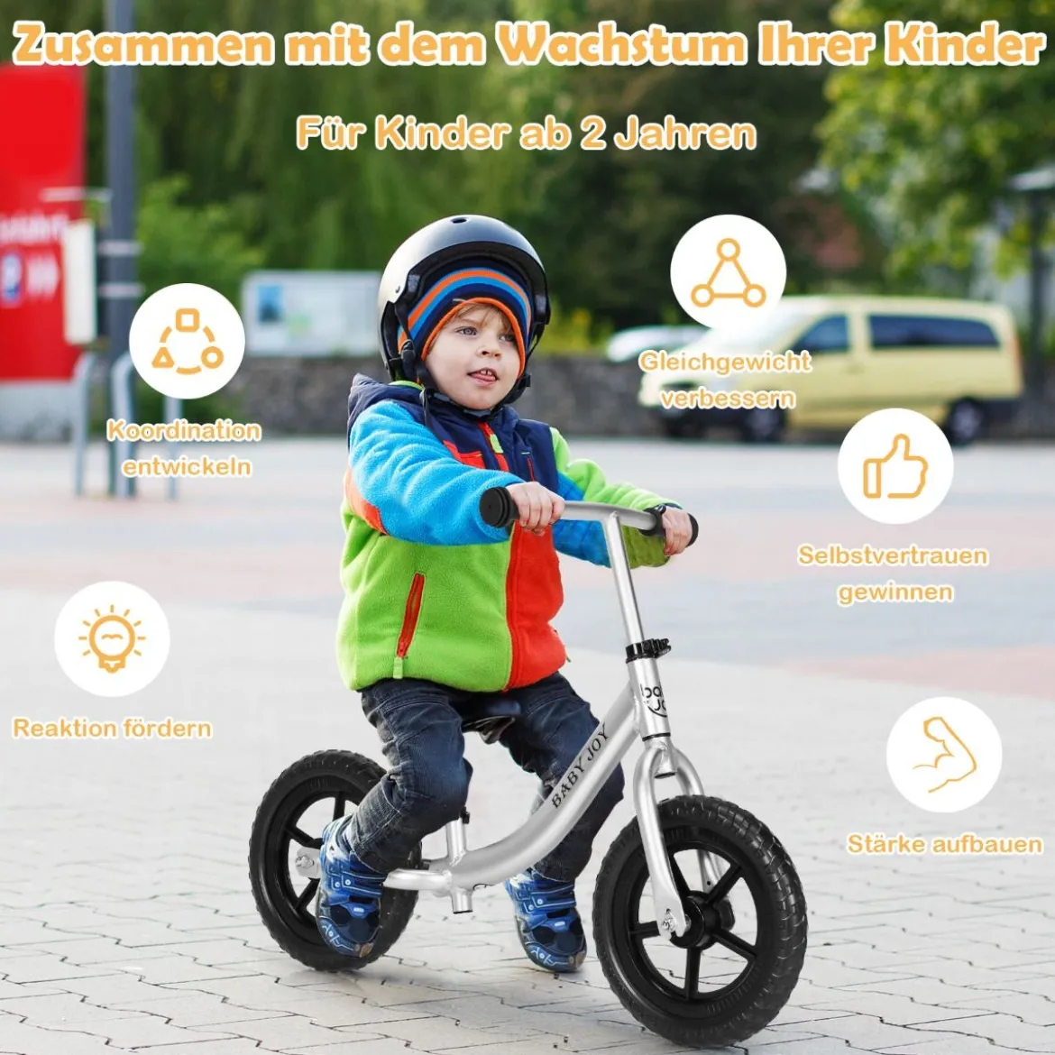 Laufrad mit verstellbarem Lenker & Sitz Balance Fahrrad ohne Pedal für 2-7 Jahre Jungen und Mädchen Silbern