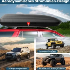 400L Auto Dachbox Abschießbarer Dachkoffer mit Zentralverriegelung & Schlüsseln & Gurten