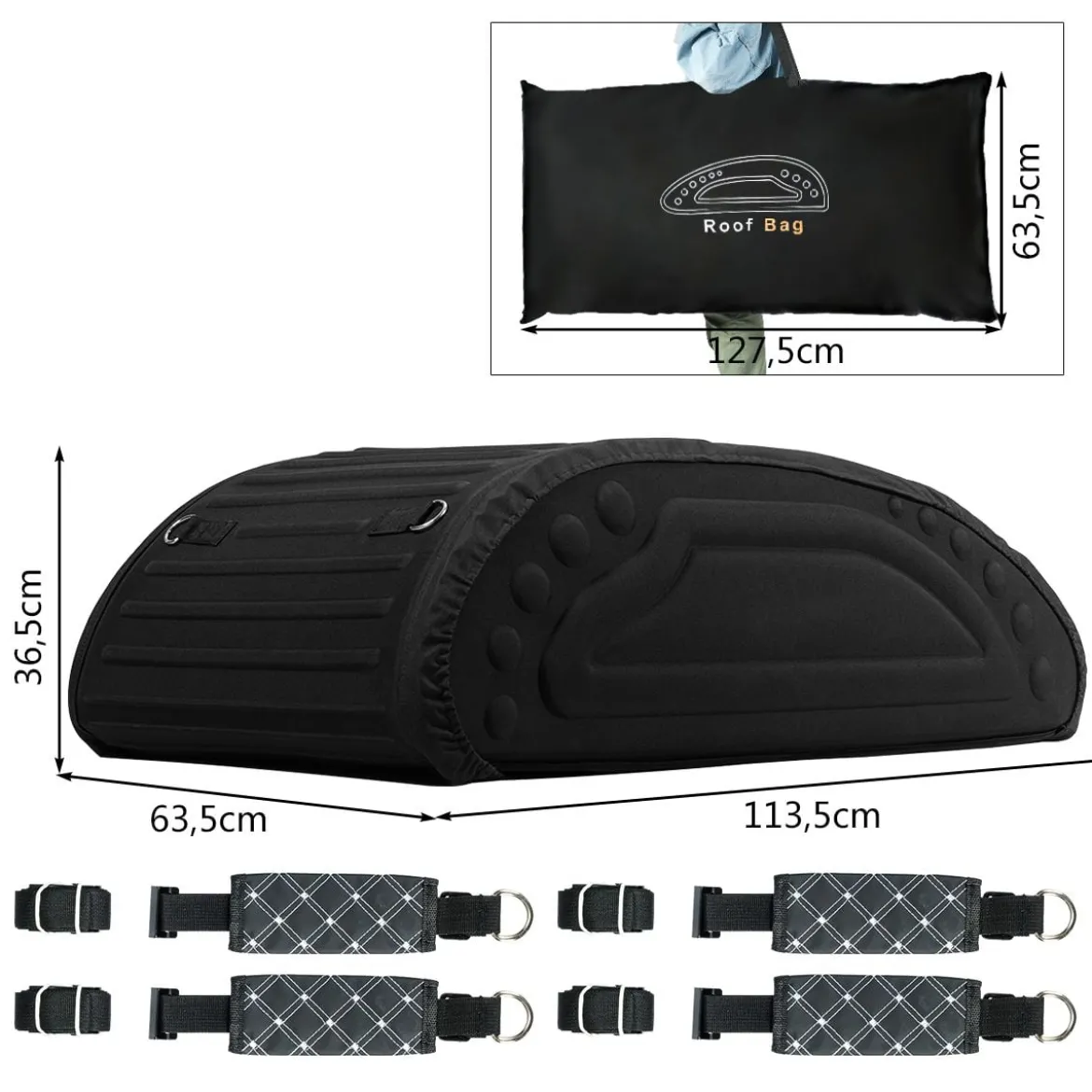 400L Auto Dachbox Dachkoffer mit Transportbändern Dachtasche Gepäckbox Dachgepäckträger Tasche