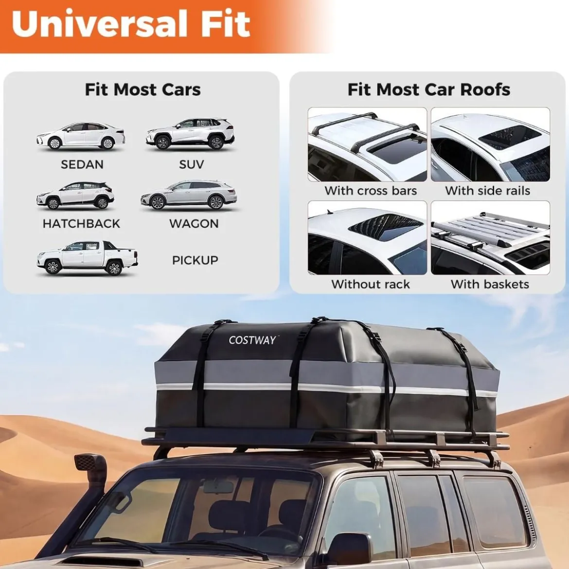 450L Auto Dachbox mit Anti-Rutsch-Matte & 6 Türhake & Schloss & Tragetasche Grau