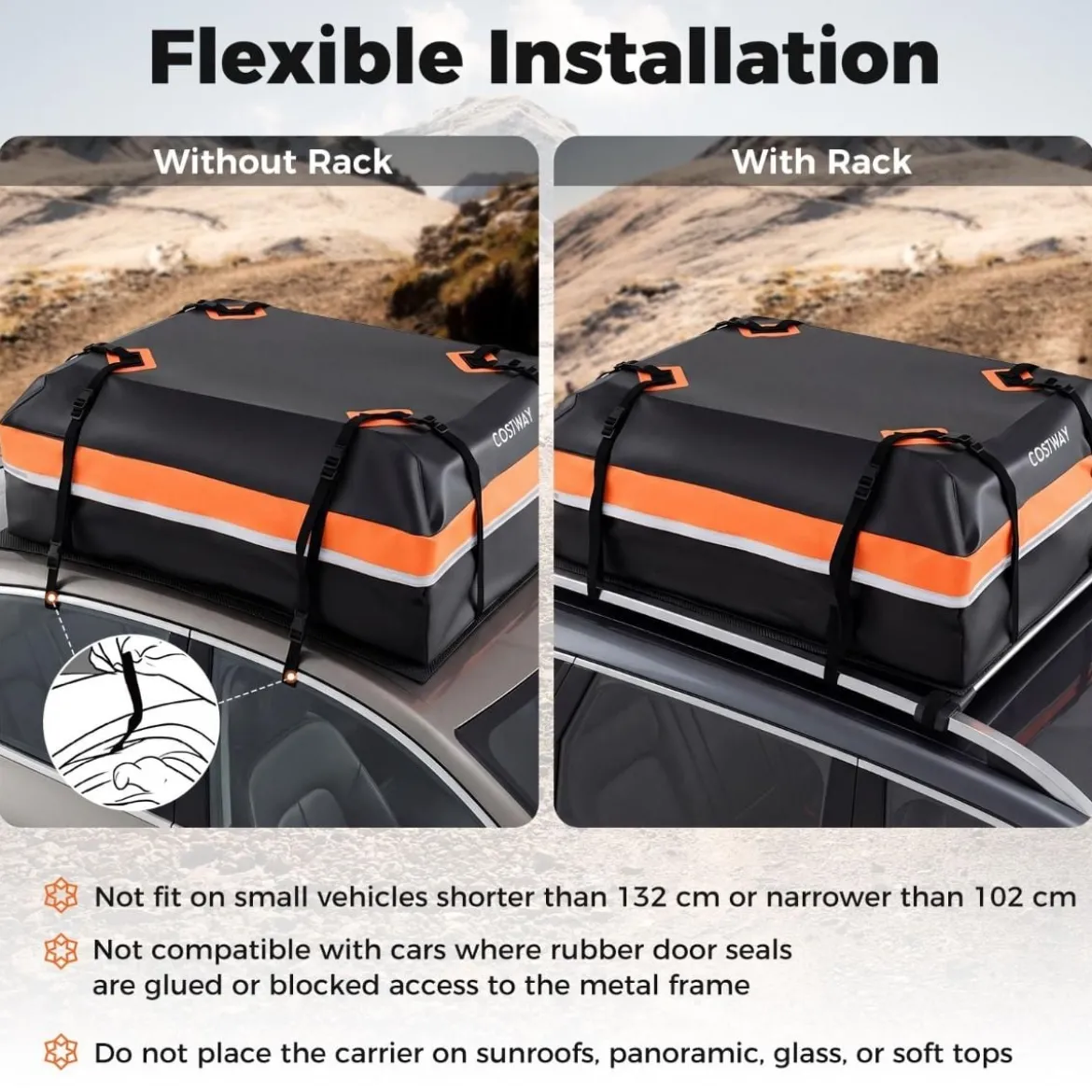 450L Auto Dachbox mit Anti-Rutsch-Matte & 6 Türhake & Schloss & Tragetasche Orange