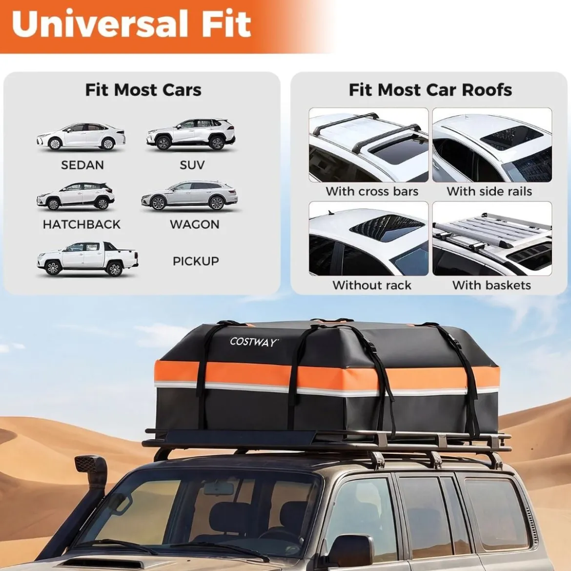 450L Auto Dachbox mit Anti-Rutsch-Matte & 6 Türhake & Schloss & Tragetasche Orange