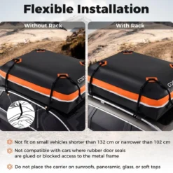 600L Auto Dachbox mit Anti-Rutsch-Matte & 6 Türhake & Schloss & Tragetasche Orange
