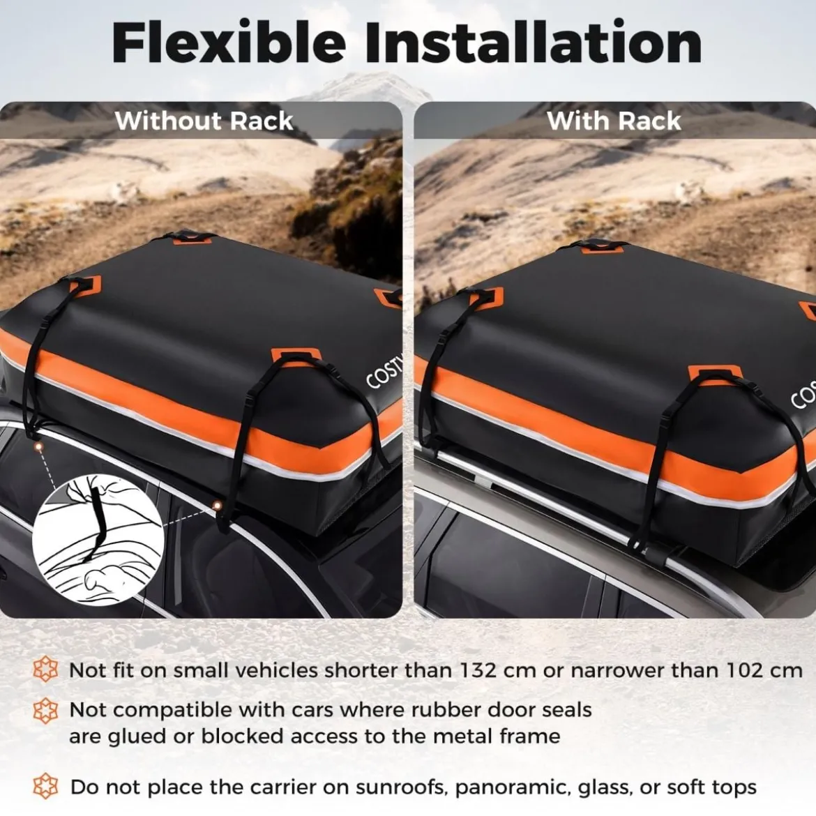 600L Auto Dachbox mit Anti-Rutsch-Matte & 6 Türhake & Schloss & Tragetasche Orange